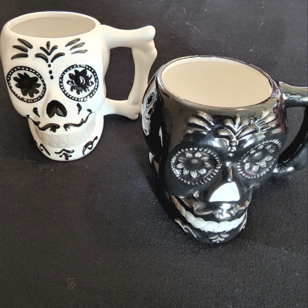 Day of the Dead Suger Skull Coffee Mugs - A Pair